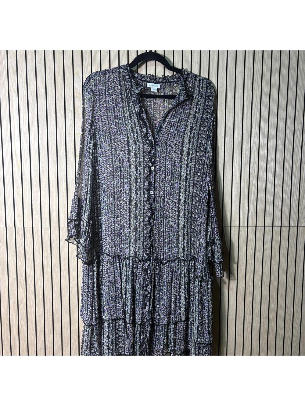 058 Sundance Catalog Quinn Black Floral Drop Waist Shift Dress (Large, EUC)